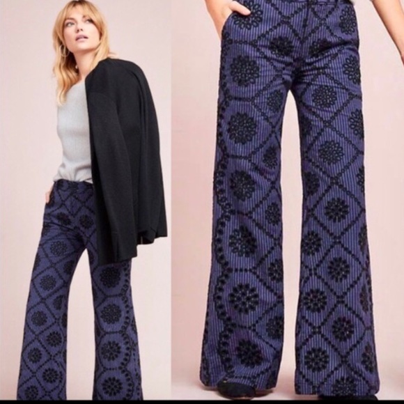 Anthropologie Pants - Anthro ett:twa Blue Pinstripe Eyelet Wide Leg Pant